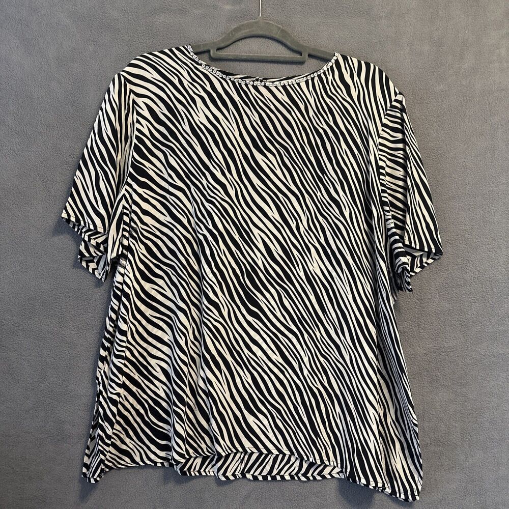 VTG Diane Gilman 100% Silk Blouse Size 2X Animal Print Zebra Top Arsty Career